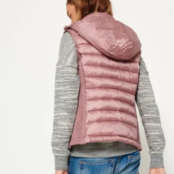 Superdry “Luxe Fuji” Hooded Double Zipper Vest Shimmer Pink Extra Small Like New - Picture 4 of 15